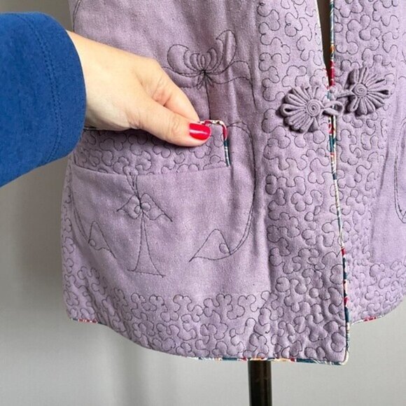 Vintage Chinese Pink Floral Quilted Silk Vest - Small, ***Reversible*** - Picture 13 of 15